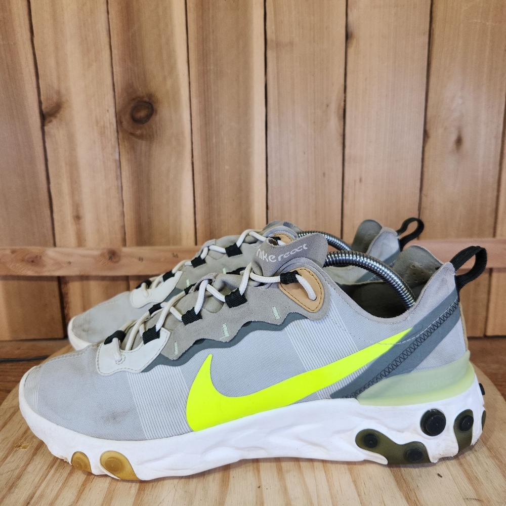 Nike React Element 55 Shoes Mens 11 Gray Volt Running Sneakers BQ6166-009